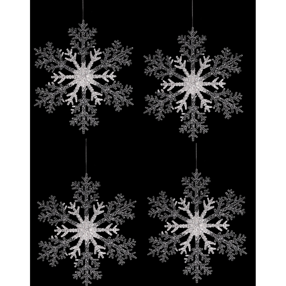 Sada vánoční dekorace Vločka,4 ks, stříbrná,23 x 1 x 26 cm