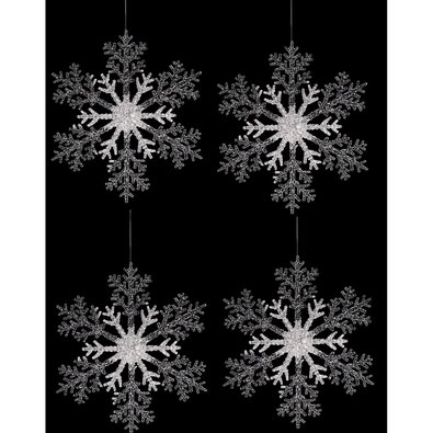 Zestaw dekoracji świątecznych Płatek śniegu, 4 szt., srebrny, 23 x 1 x 26 cm