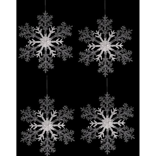 Božični okrasni set Snežinka, 4 kos, srebrna, 23 x 1 x 26 cm