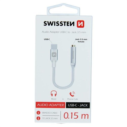 Obrázok Adaptér - USB-C / JACK (samica) / strieborný SWISSTEN (0,15m)