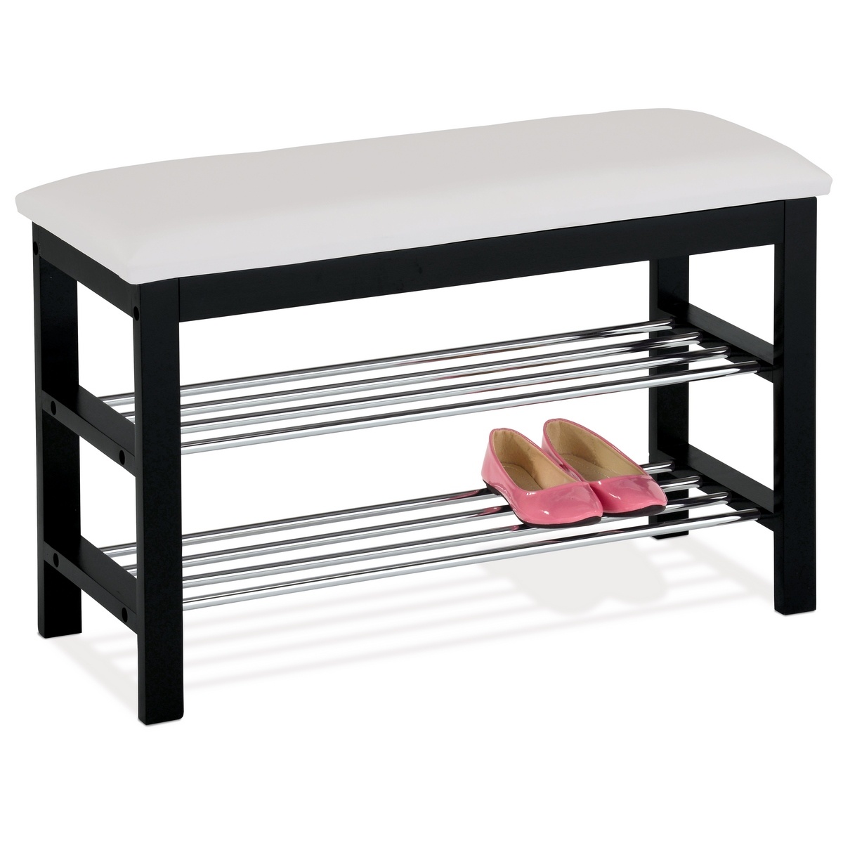 Schuhregal mit Sitz 2 Etagen, Schwarz/Weiß, 80 x 30 x 49 cm | 4Home