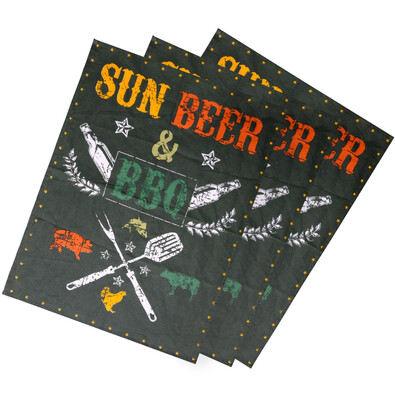 Utierka Sun, beer & BBQ, 50 x 70 cm, sada 3 ks