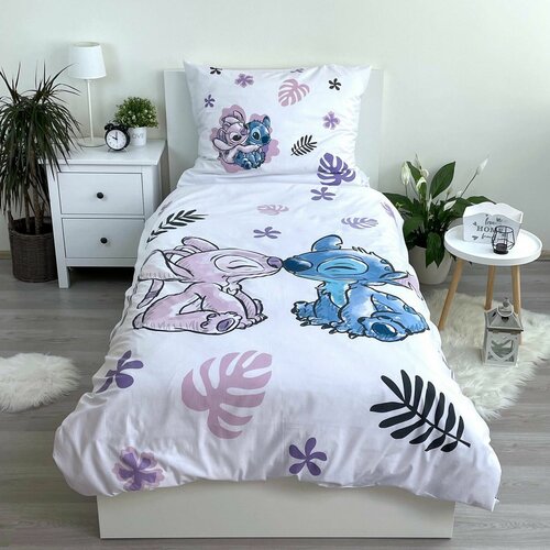 Jerry Fabrics Бавовняна постільна білизна Lilo and Stitch White, 140 x 200 см, 70 x 90 см