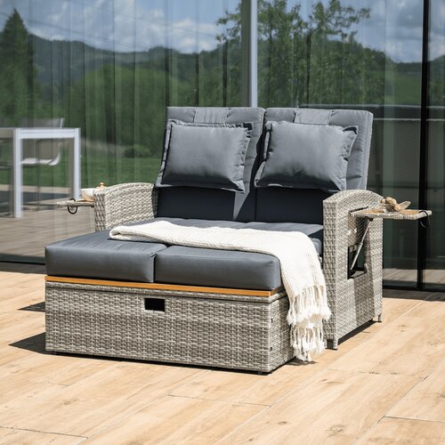 Sofa ogrodowa rattanowa MALORY, szary/naturalny