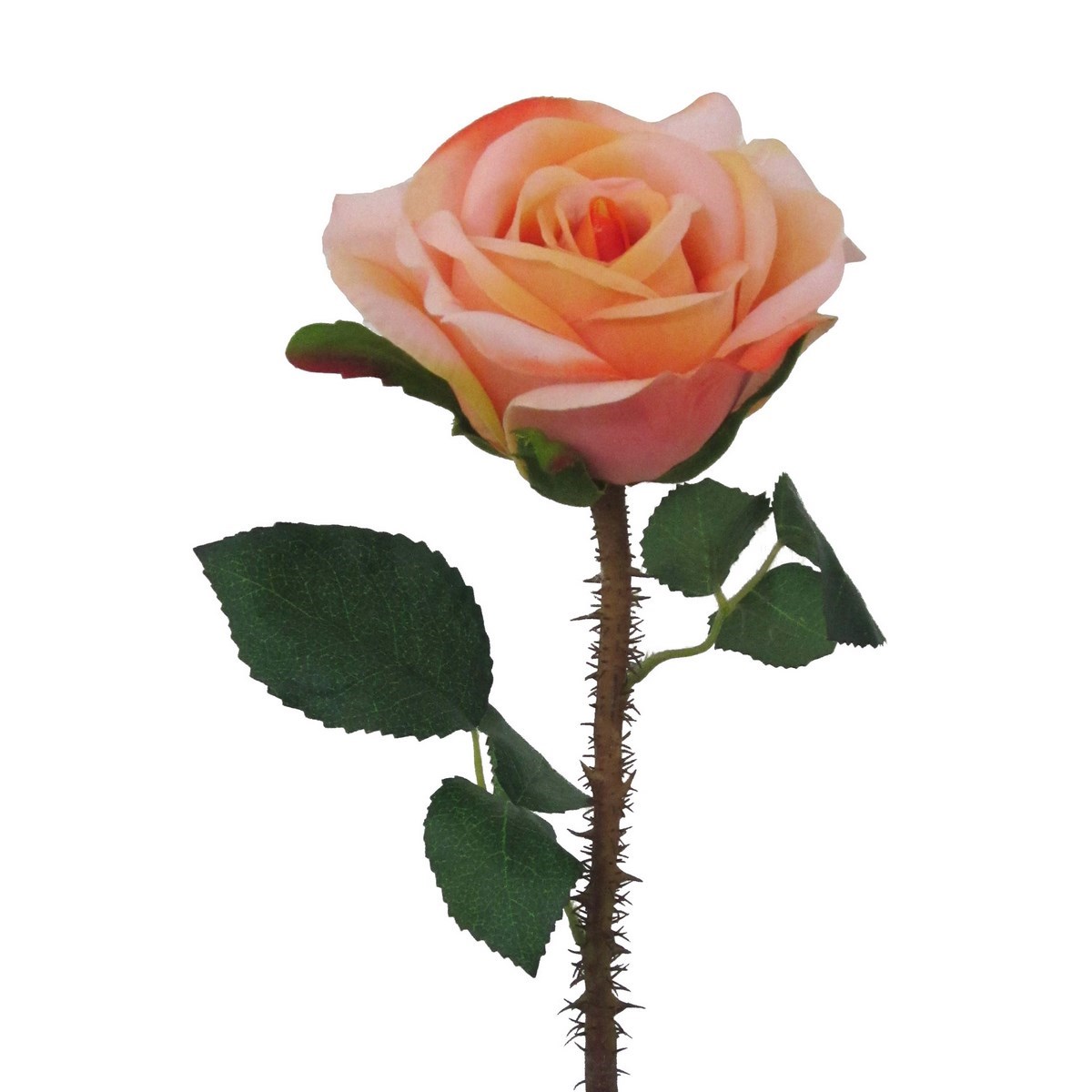Umelá rozkvitnutá ruža s tŕňmi oranžovo-ružová, 38 cm