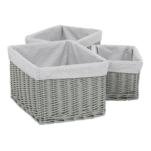 Komplet pletenih košar za police s tkanino Sivapikica, 3 kos, 3 velikosti, 48 x 25 x 39 cm