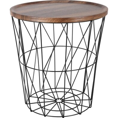 Drótkosárka tárolóasztal MDF lappal 37 x 39 cm, fekete