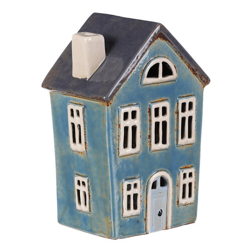 Kandeláber Domek kék, kerámia, 12  x 9 x 18 cm