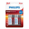 Philips Baterie AA 1,5 V Power Alkaline, 4 + 2 ks