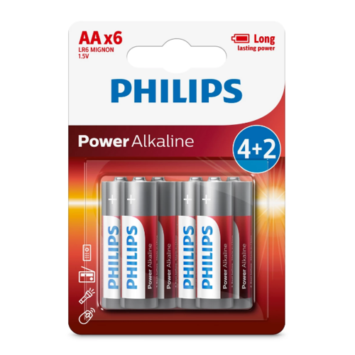 Philips Baterii AA 1,5 V Power Alkaline, 4 + 2bucăți