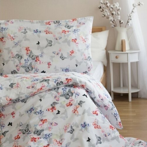 Bettwäsche Polycotton Bunte Schmetterlinge, 140 x 200 cm, 70 x 90 cm