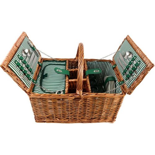 Arôme Coș de picnic pentru 4 persoane dungi verzi, 48 x 33 x 25 cm