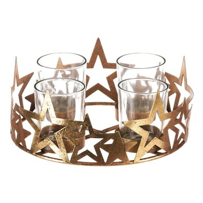 Адвентний підсвічник зі скляними вставками Зірка, метал, золотий, 18 x 18 x 8 см