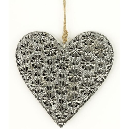 Floral heart függő fém dekoráció, 14 cm
