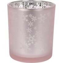 Sfeșnic din sticlă Snowflakes, 10 x 12 cm, roz deschis
