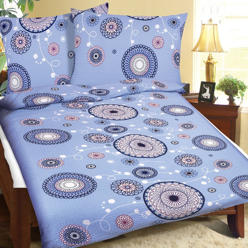 Bellatex Krepové povlečení Mandala světle modrá, 140 x 220 cm, 70 x 90 cm