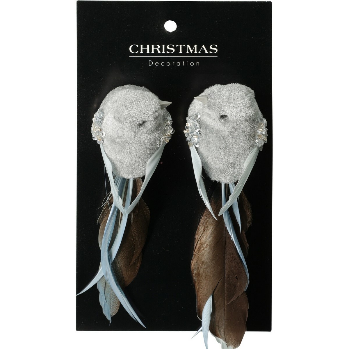 Zestaw ozdób świątecznych Ptaszki, szary, 14x4x4cm, z klipsem, 2 szt.