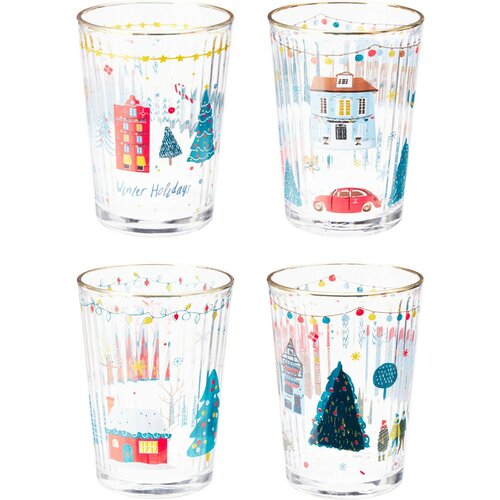 Sada 4 vánočních sklenic Xmas House 500 ml