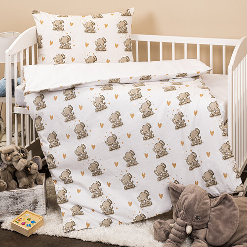 4Home Бавовняна постільна білизна для дитячого ліжечка Слоники, 100 x 135 см, 40 x 60 см
