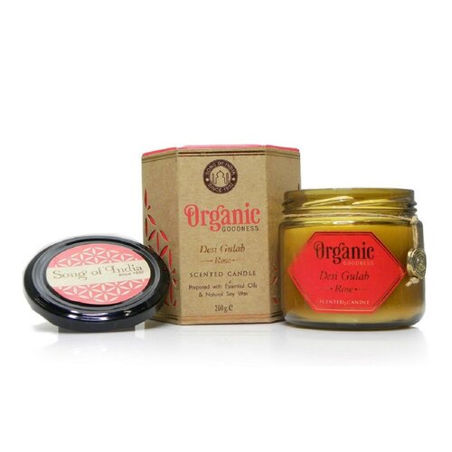 Organska sveča Desi Gulab - Rose 200 g vjantarovem steklu
