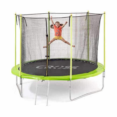 Trampolina krzyżowa z siatką i drabinką, 306 x 306x 250 cm