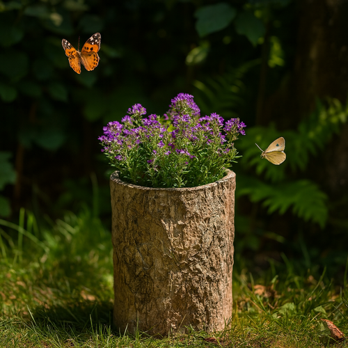 Husă pentru flori imitație de scoarță de copac, 16 x 16 x 21 cm, beton