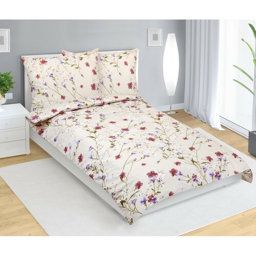 Bellatex Бавовняна постільна білизна Квіти бежева,140 x 200 см, 70 x 90 см