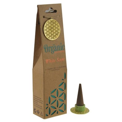 Zestaw pachnących kadzidełek organicznych White Sage, 12 szt., z ceramicznym stojakiem