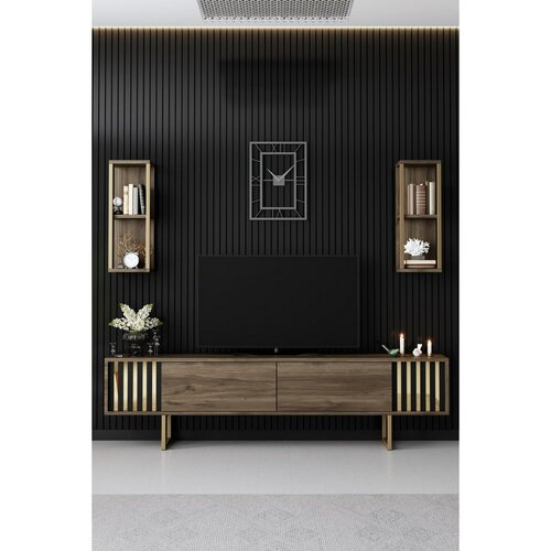Linie Walnut and Gold TV szekrény polcokkal