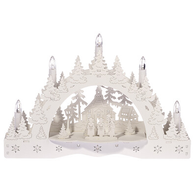 Świecznik świąteczny LED Zimowa kraina, kolędnicy  przed kościołem