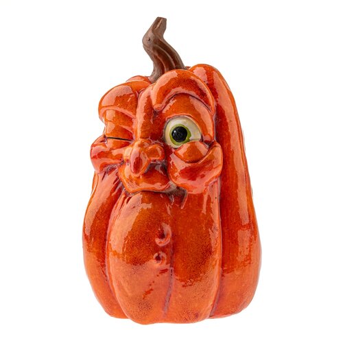 Jesenná dekorácia Tekvica s tvárou, 13 x 15 cm, keramika