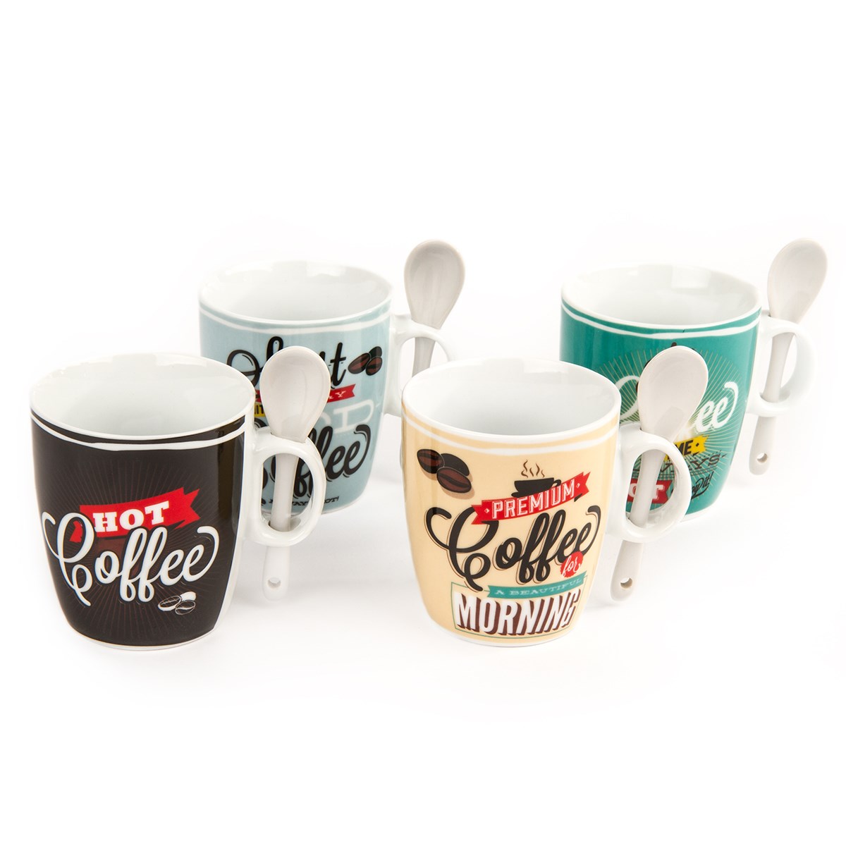 Sada hrnčekov s lyžičkou Coffee, 4 ks