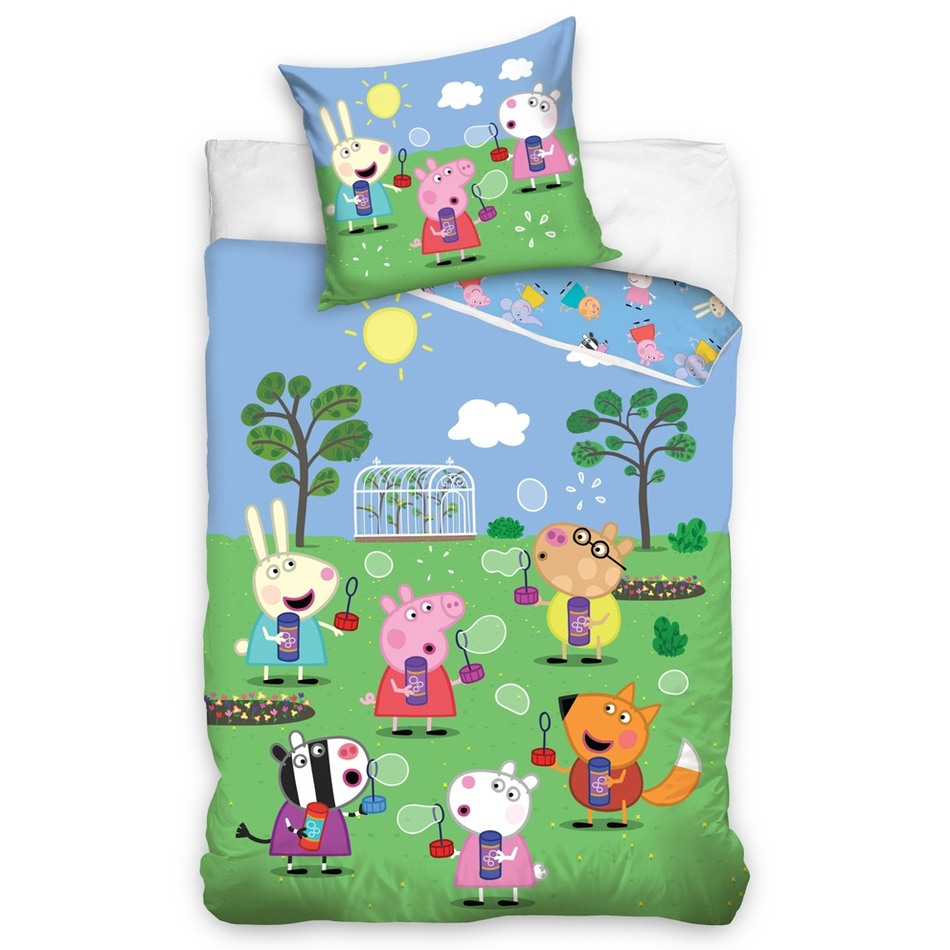 Dětské bavlněné povlečení Prasátko Peppa Bublinková párty, 140 x 200 cm, 70 x 90 cm