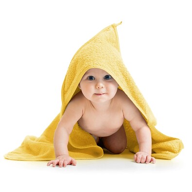 Osuška pre bábätká s kapucňou žltá, 80 x 80 cm
