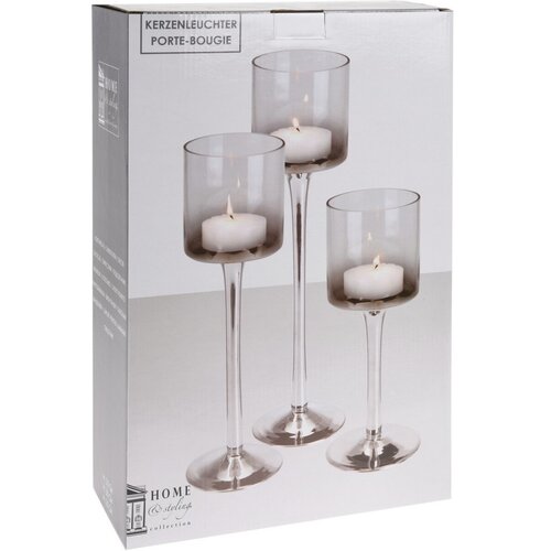 Set de sfeșnice Home&styling, 3 bucăți, sticlăgri-argintiu