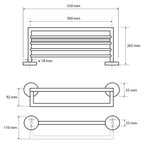 SAPHO XB404 X-Round črna polica za brisače zdrogom 55 x 26,5 x 11 cm, črna