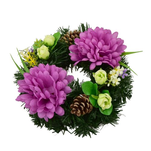 Coroană funerară Crizanteme violete, 20 cm