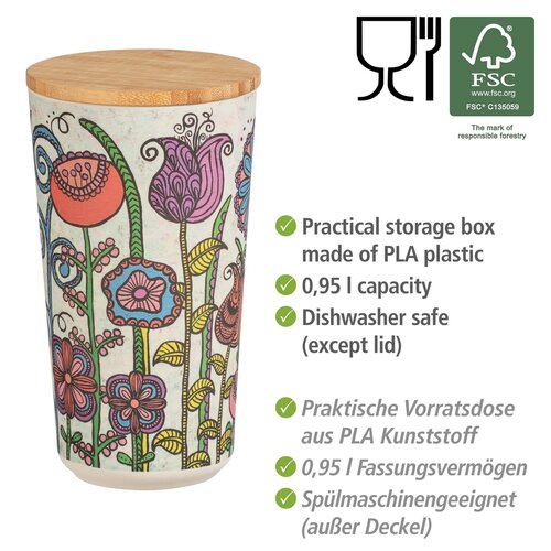 Doză Wenko Flowers, cu capac din bambus, 950 ml