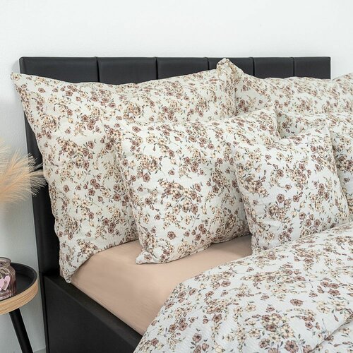 Kvalitex Krepp-Bettwäsche Blumenmuster beige, 240 x 220 cm, 2x 70 x 90 cm