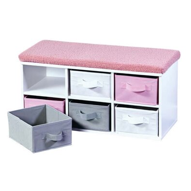 Kesper 17739 Ławka z 6 schowkami, biały/szary/różowy, 38 x 68 x 29,5 cm