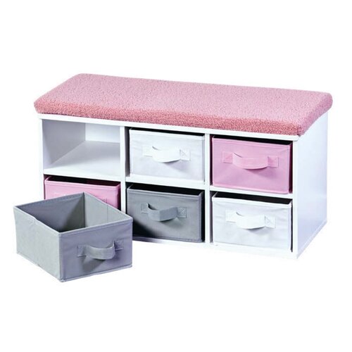 Kesper 17739 Ławka z 6 schowkami, biały/szary/różowy, 38 x 68 x 29,5 cm