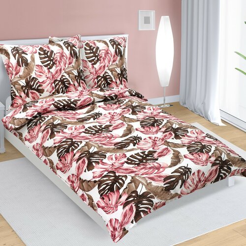 Bellatex Krep posteljnina Monstera roza, 140 x 200cm, 70 x 90 cm