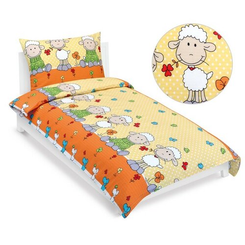 Bellatex Pościel dziecięca z krepy Sheep żółta,140 x 200, 70 x 90 cm