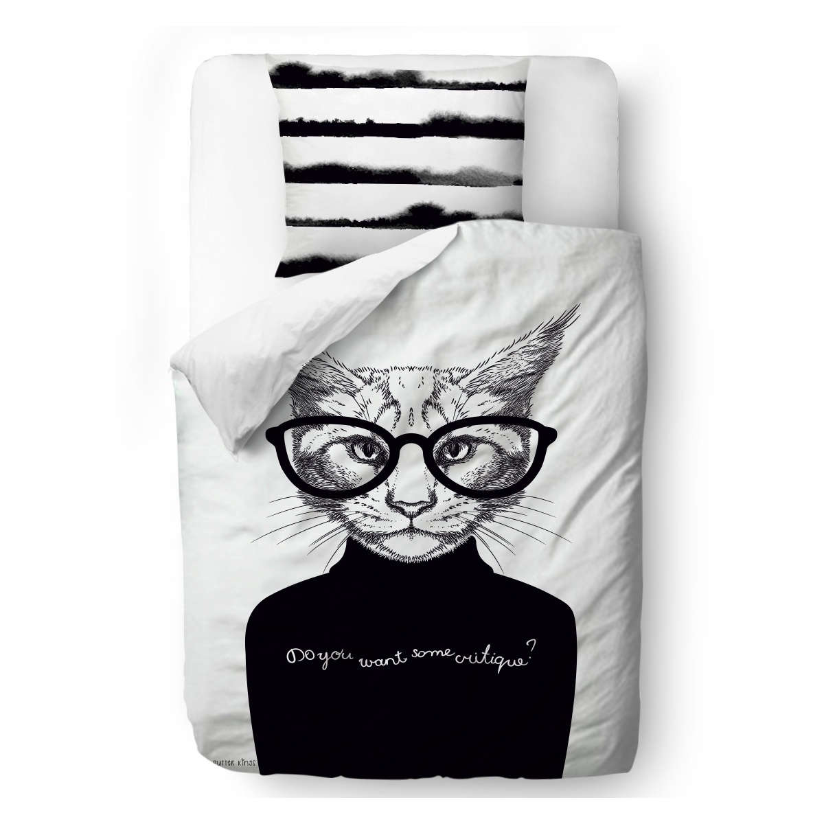 Lenjerie satin Butter Kings Cat with glasses, 140 x 200 cm, 70 x 90 cm