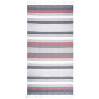 Ręcznik kąpielowy Fouta z frędzlami Stripes red, 90 x 170 cm