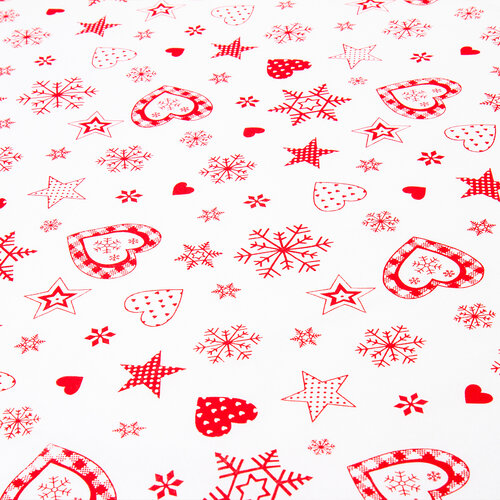 Vánoční ubrus Vločka a srdce červená, 140 x 180 cm