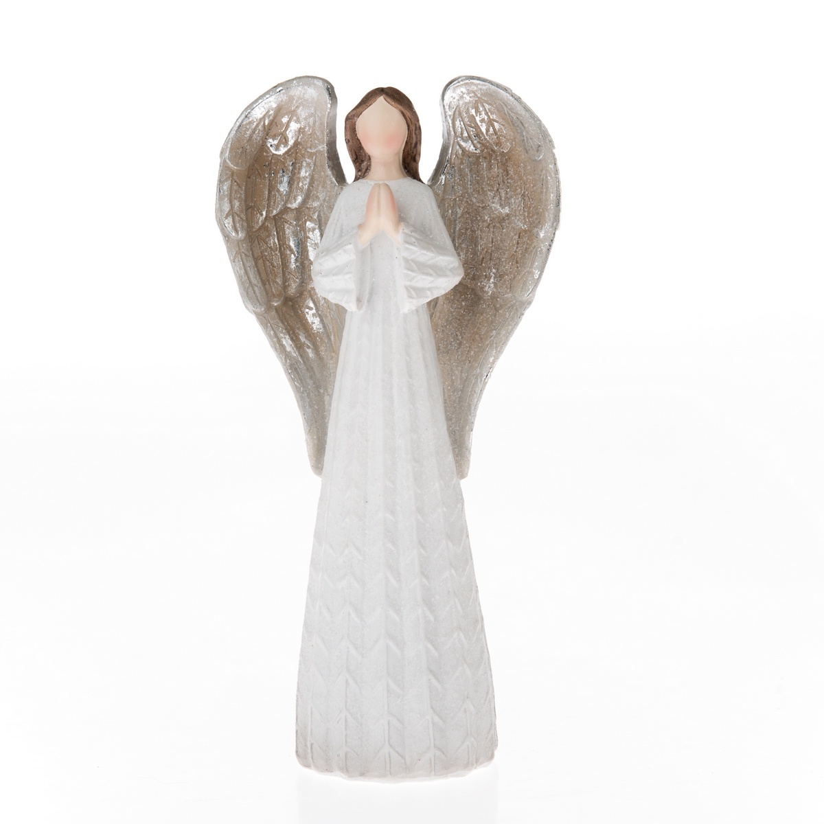 Polyresinový anjel so striebornými krídlami biela, 20 x 10 cm