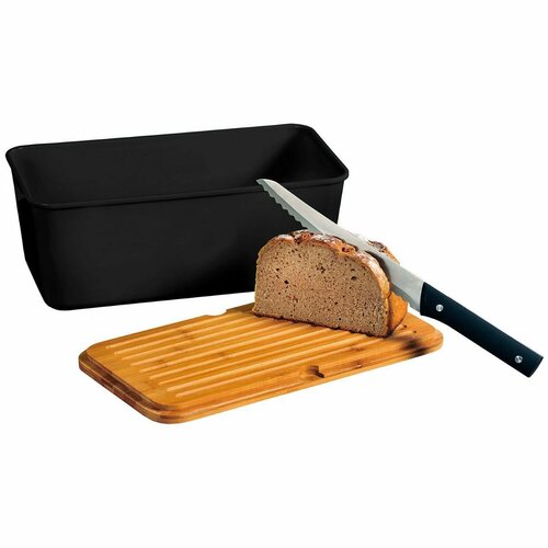 Kesper 58091 Brotkasten mit Schneidebrett, schwarz, 34 x 14 x 18 cm