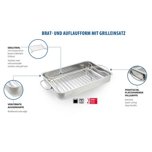 Elo 53434 Basic Pekáč nerezový s grilovacím roštěm 34 x 24 x 5,5 cm