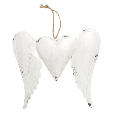 Závěsná kovová dekorace Andělská křídla, antik bílá, 43 x 40 x 2 cm